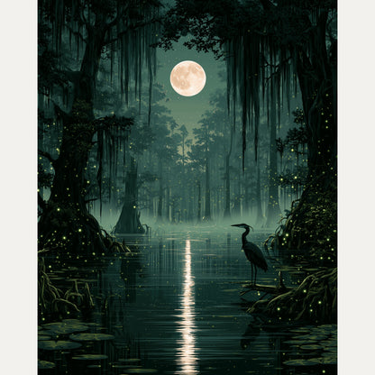 Peinture par numéro adulte Bayou sous la Lune, visuel complet du design — Maison Artsen