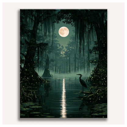 Peinture par numéro adulte Bayou sous la Lune, toile tendue vue de face — Maison Artsen
