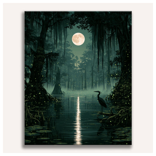 Peinture par numéro adulte Bayou sous la Lune, toile tendue vue de face — Maison Artsen