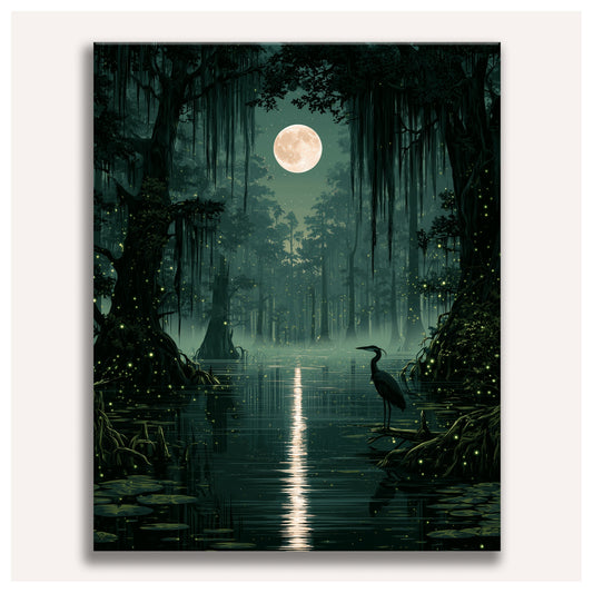 Peinture par numéro adulte Bayou sous la Lune, toile tendue vue de face — Maison Artsen
