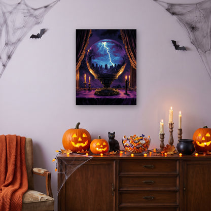 Tableau peinture par numéro Boule de Cristal accroché dans un salon décoré pour Halloween — Maison Artsen