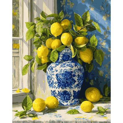 Modèle à peindre Branches de Citronnier en Vase, peinture par numéro 30×40 cm — Maison Artsen