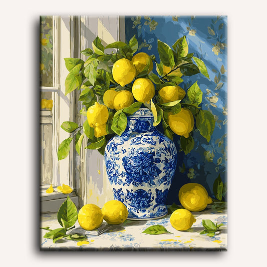 Peinture par numéro adulte Branches de Citronnier en Vase, toile tendue 30×40 cm — Maison Artsen