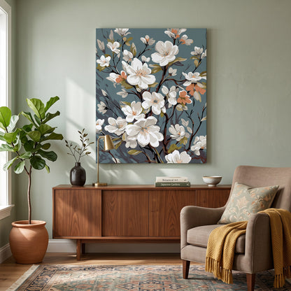 Tableau peinture par numéro Branches de Magnolia accroché dans un intérieur décoré — Maison Artsen
