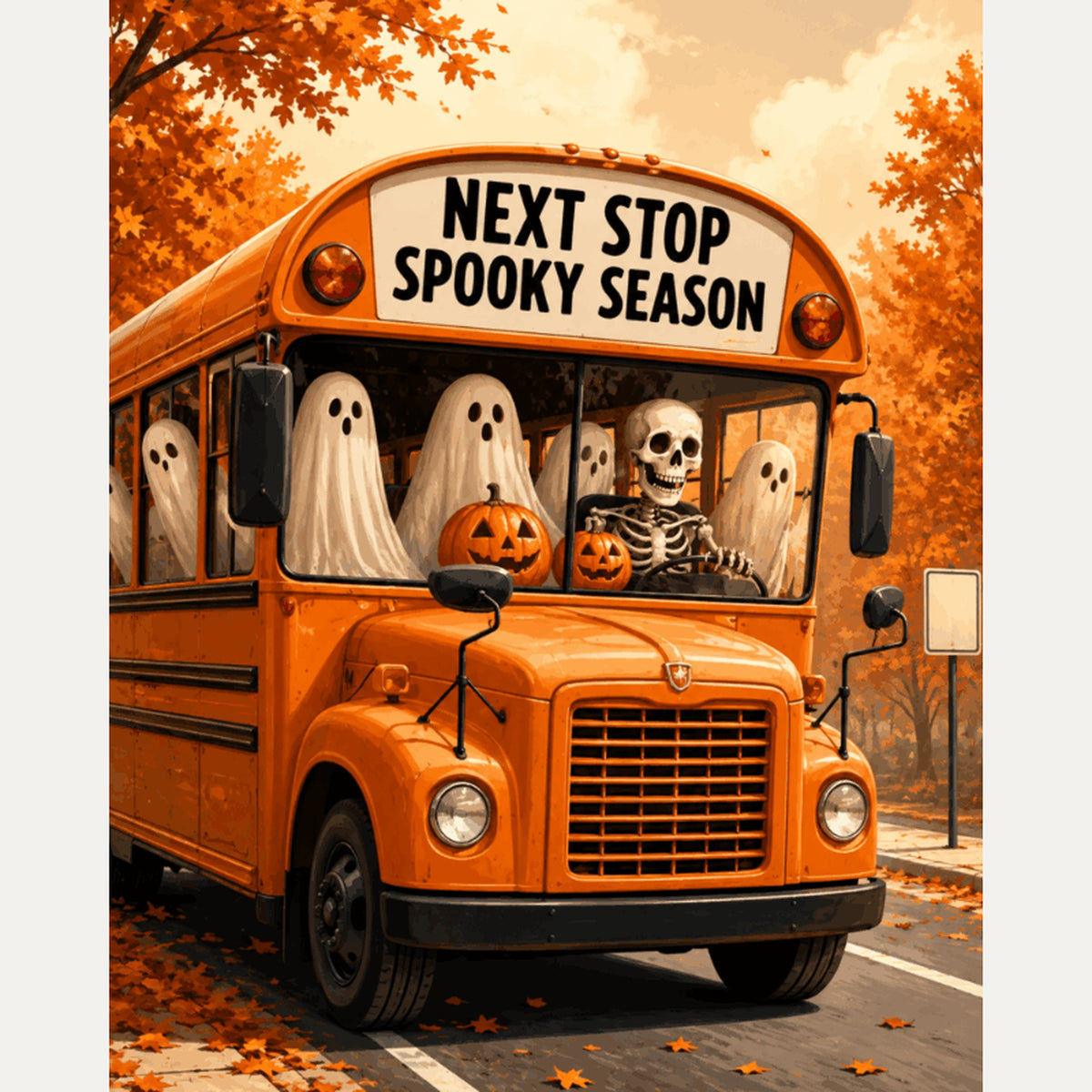Peinture par numéro adulte Bus des Fantômes, visuel complet du design — Maison Artsen
