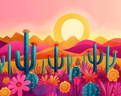 Modèle à peindre Cactus au Soleil Couchant, peinture par numéro 30×40 cm — Maison Artsen