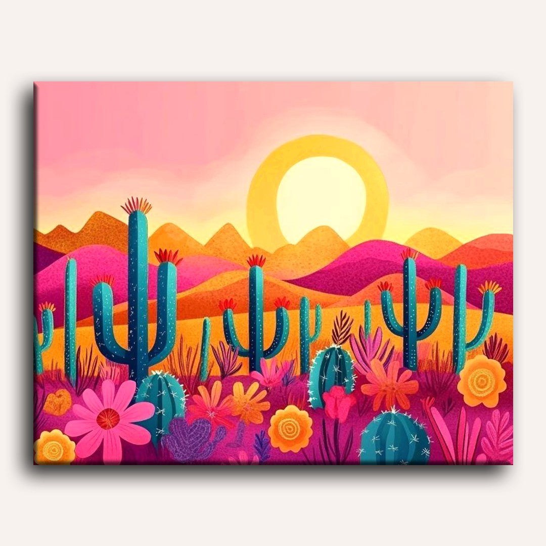 Peinture par numéro adulte Cactus au Soleil Couchant, toile tendue 30×40 cm — Maison Artsen