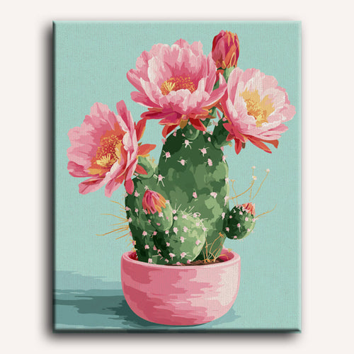 Peinture par numéro adulte Cactus en Fleurs, en décoration murale dans un intérieur — Maison Artsen