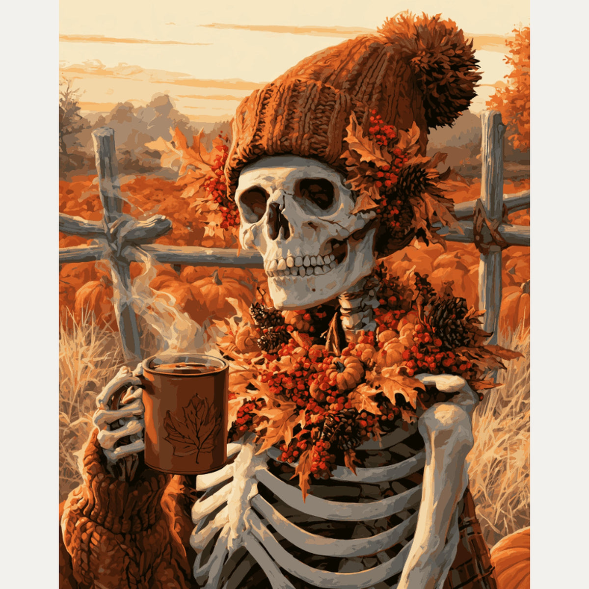 Peinture par numéro adulte Café d'Automne, visuel complet du design — Maison Artsen