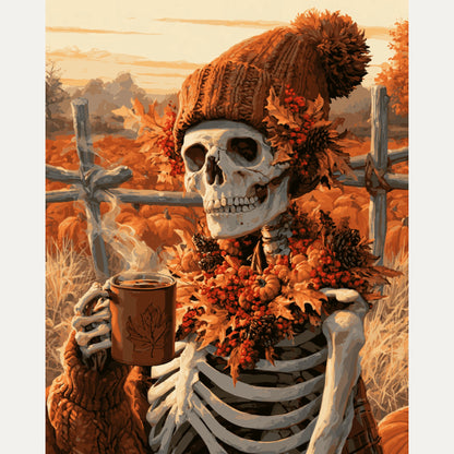Peinture par numéro adulte Café d'Automne, visuel complet du design — Maison Artsen