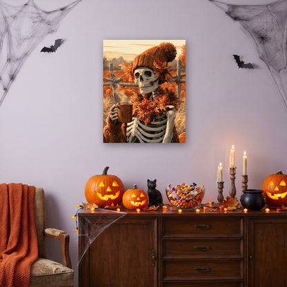 Tableau peinture par numéro Café d'Automne accroché dans un salon décoré pour Halloween — Maison Artsen