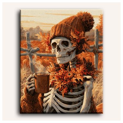 Peinture par numéro adulte Café d'Automne, toile tendue vue de face — Maison Artsen