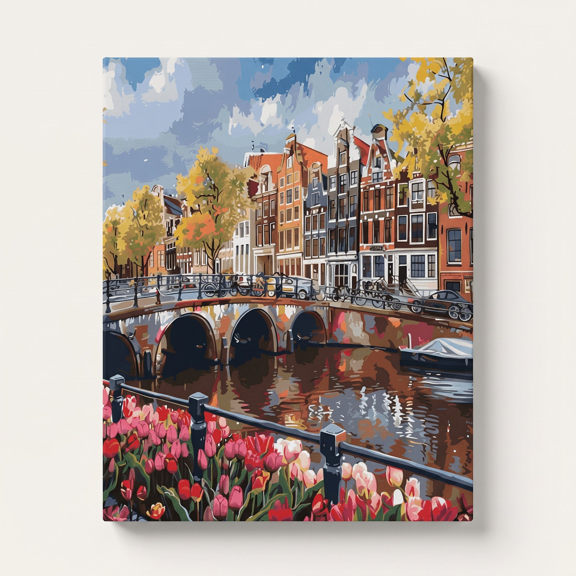 Peinture par numéro adulte Canal d'Amsterdam aux Tulipes, toile tendue 30×40 cm — Maison Artsen