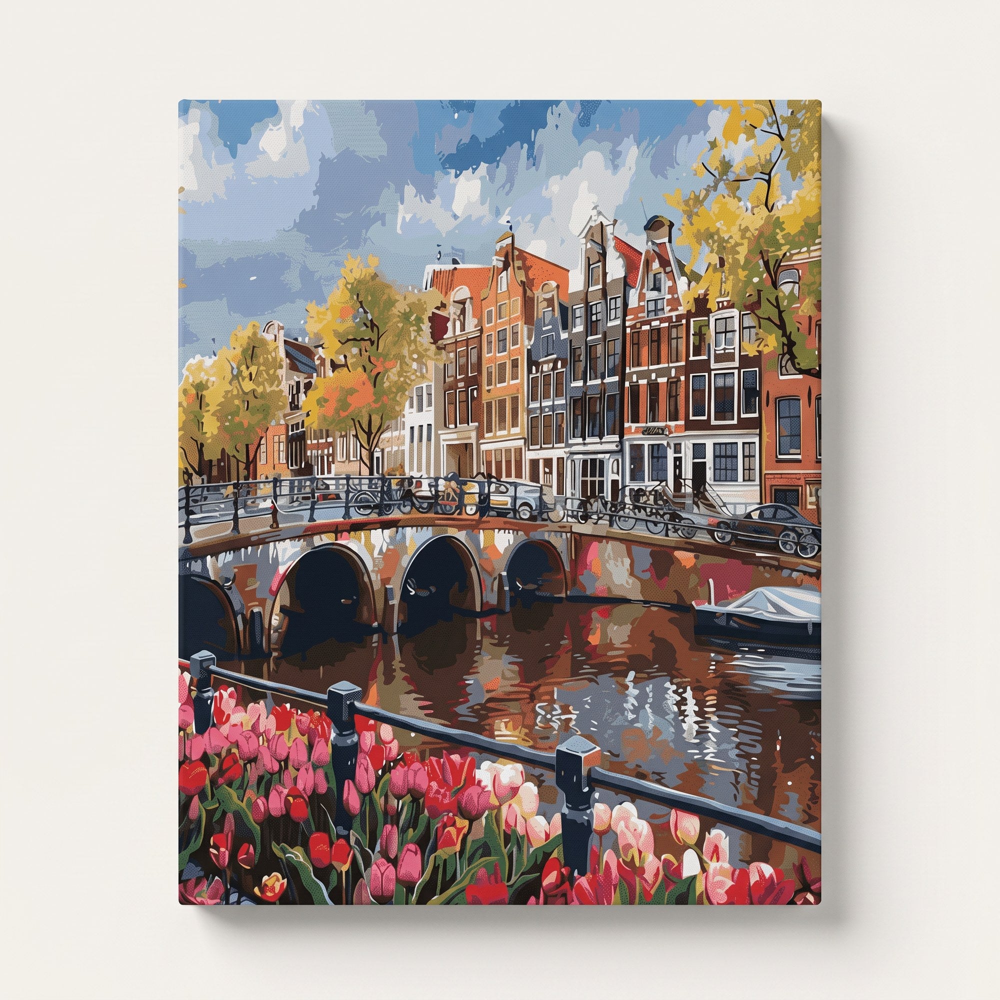 Peinture par numéro adulte Canal d'Amsterdam aux Tulipes, toile tendue 30×40 cm — Maison Artsen