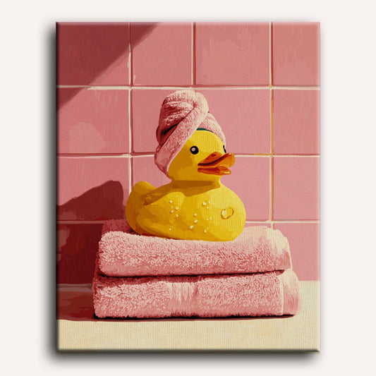 Peinture par numéro adulte Canard au Spa, visuel complet du design sur toile — Maison Artsen