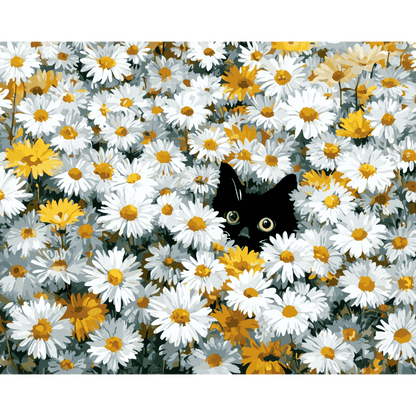 Chat dans les Marguerites - Tableau peinture par numéro