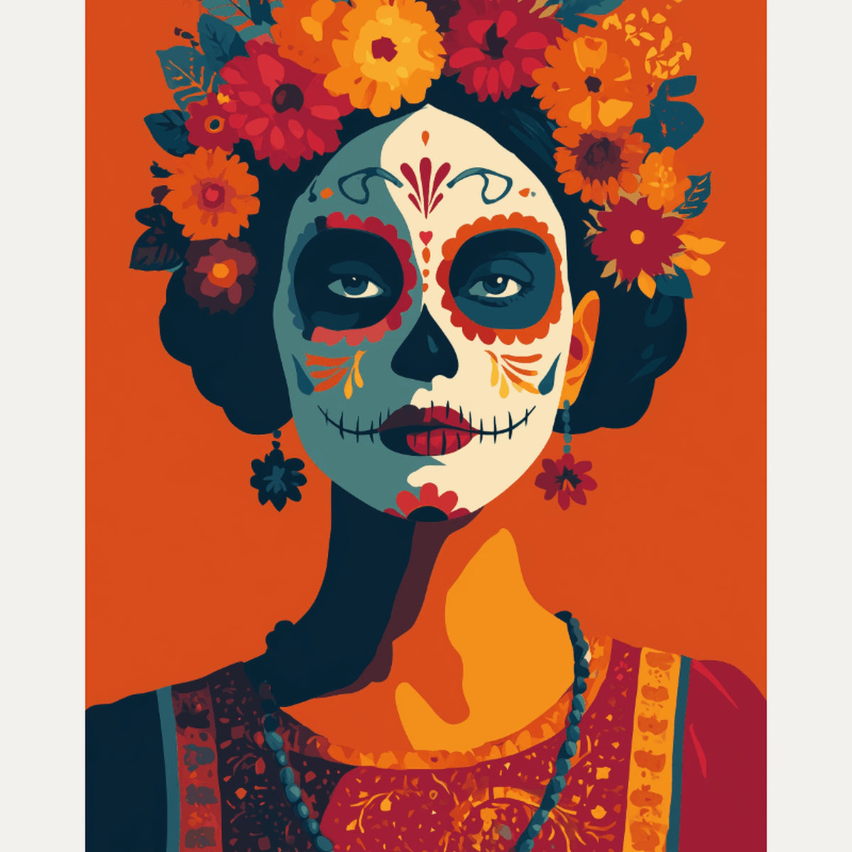 Peinture par numéro adulte Catrina aux Fleurs, visuel complet du design — Maison Artsen