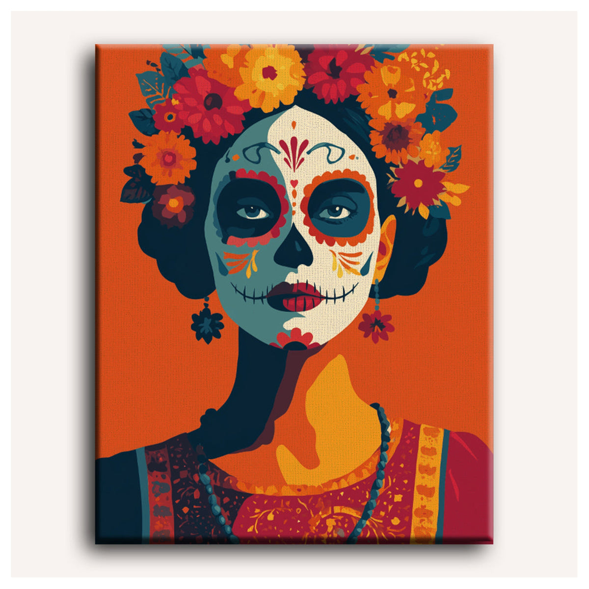 Peinture par numéro adulte Catrina aux Fleurs, toile tendue vue de face — Maison Artsen