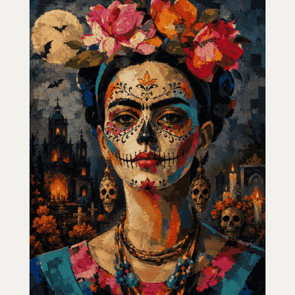 Peinture par numéro adulte Catrina aux Roses, visuel complet du design — Maison Artsen