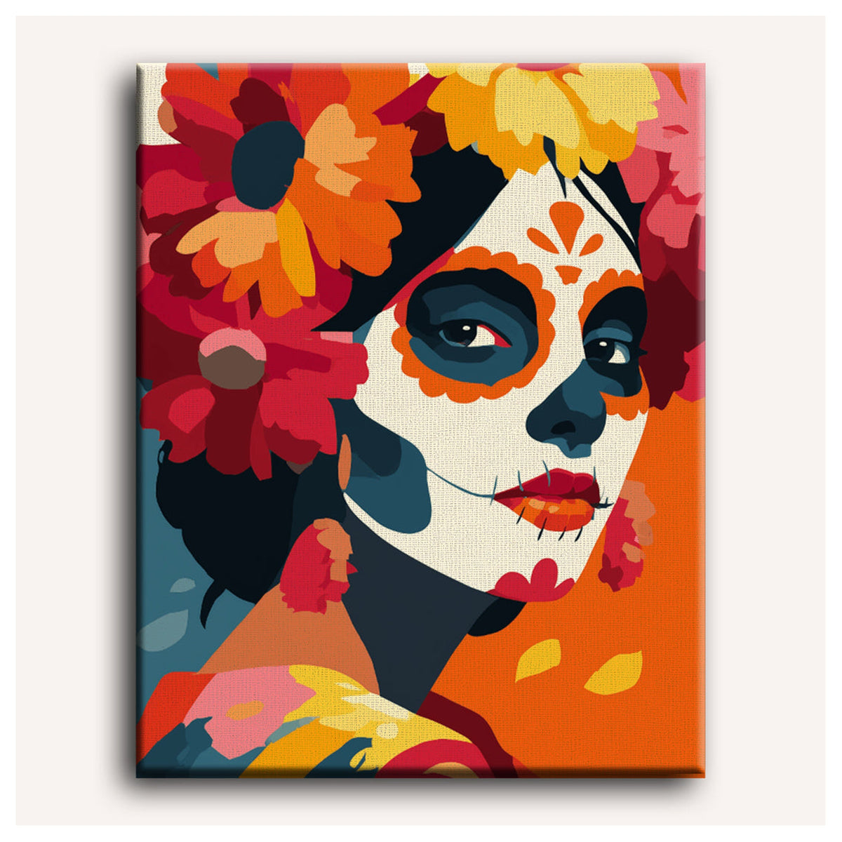 Peinture par numéro adulte Catrina Écarlate, toile tendue vue de face — Maison Artsen