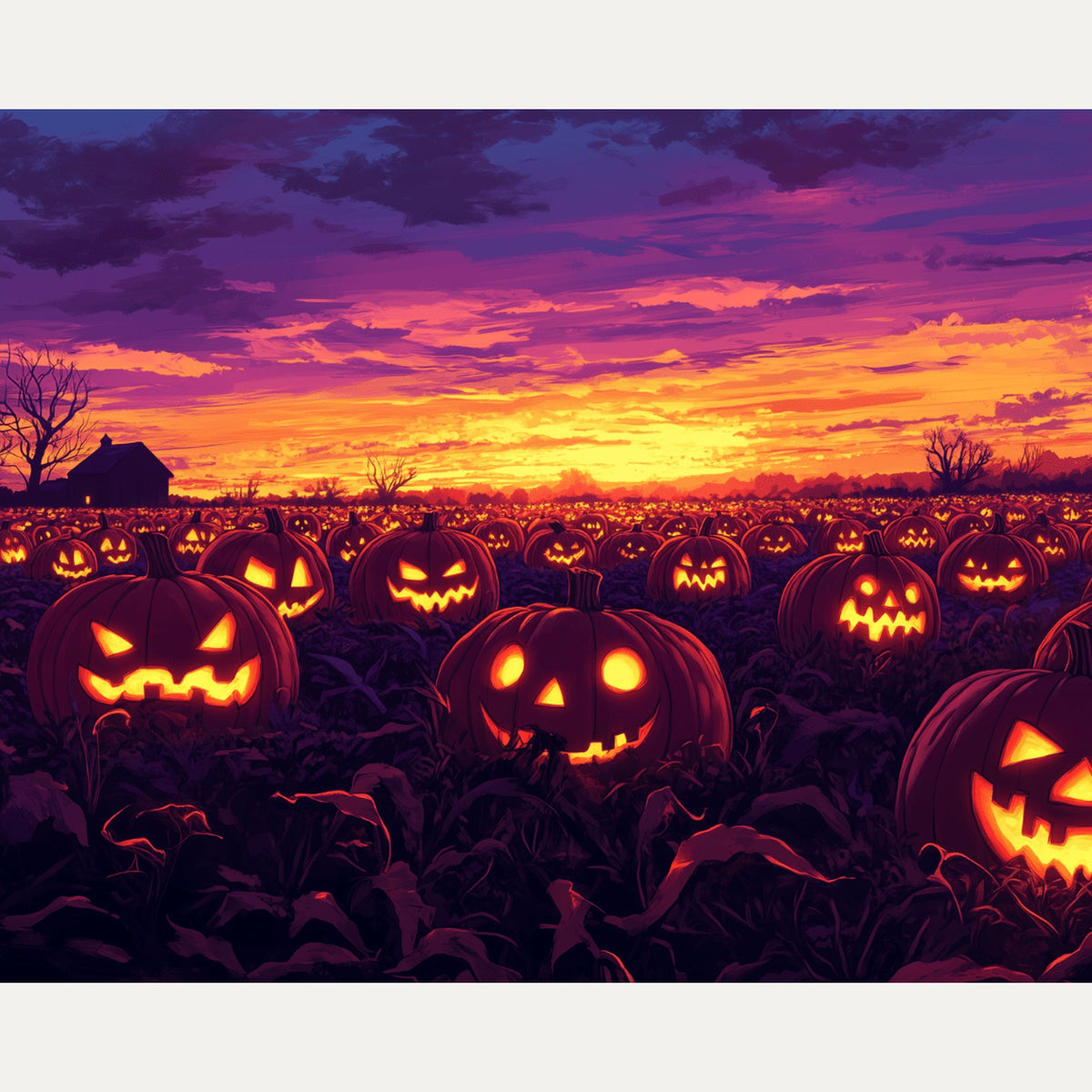 Peinture par numéro adulte Champ de Citrouilles, visuel complet du design — Maison Artsen