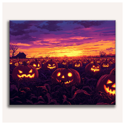 Peinture par numéro adulte Champ de Citrouilles, toile tendue vue de face — Maison Artsen
