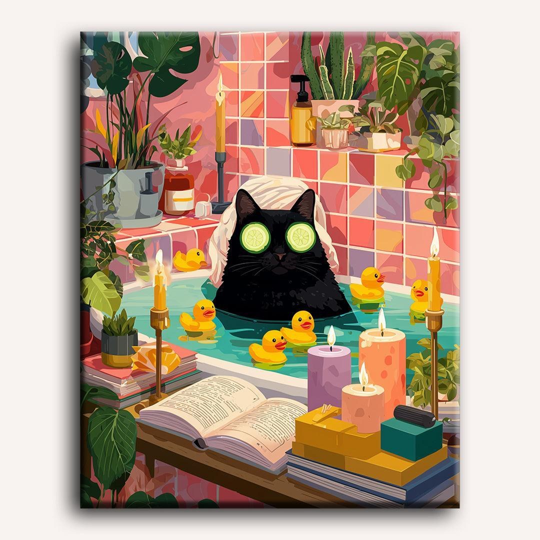 Peinture par numéro adulte Chat au Bain Moussant, toile tendue 30×40 cm — Maison Artsen