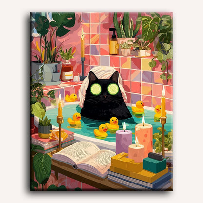 Peinture par numéro adulte Chat au Bain Moussant, toile tendue 30×40 cm — Maison Artsen
