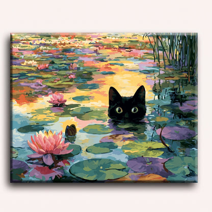Peinture par numéro adulte Chat aux nénuphars, toile tendue 30×40 cm — Maison Artsen
