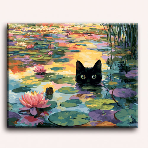 Peinture par numéro adulte Chat aux nénuphars, toile tendue 30×40 cm — Maison Artsen