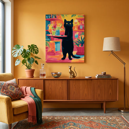 Tableau peinture par numéro Chat Barman accroché dans un intérieur décoré — Maison Artsen
