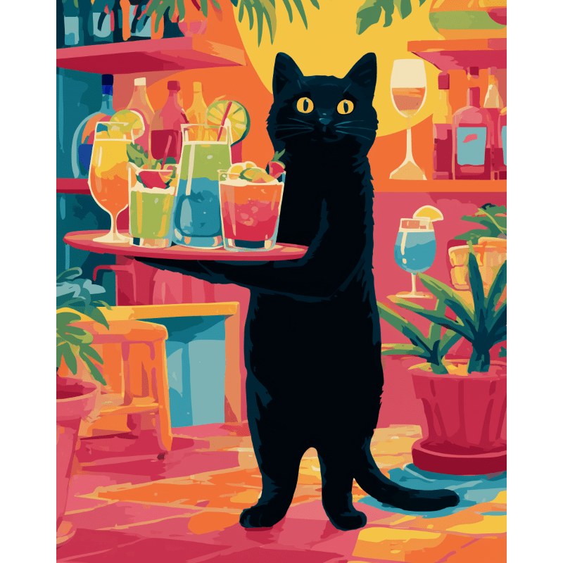 Modèle à peindre Chat Barman, peinture par numéro 30×40 cm — Maison Artsen