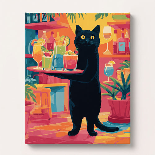 Peinture par numéro adulte Chat Barman, toile tendue 30×40 cm — Maison Artsen