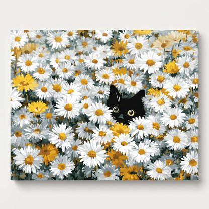 Peinture par numéro adulte Chat dans les Marguerites, toile tendue 30×40 cm — Maison Artsen