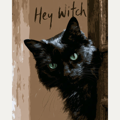 Peinture par numéro adulte Chat de la Sorcière, visuel complet du design — Maison Artsen