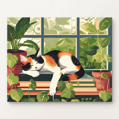 Peinture par numéro adulte Chat Endormi à la Fenêtre, toile tendue 30×40 cm — Maison Artsen