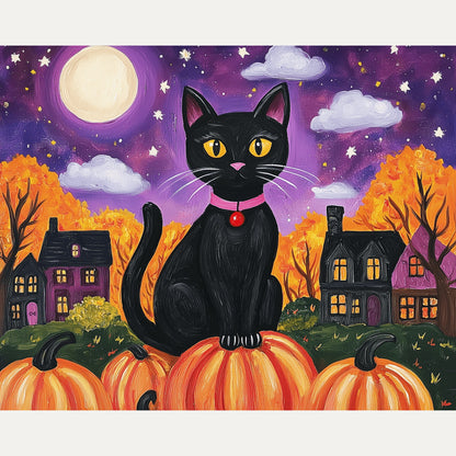 Peinture par numéro adulte Chat sur les Citrouilles, visuel complet du design — Maison Artsen