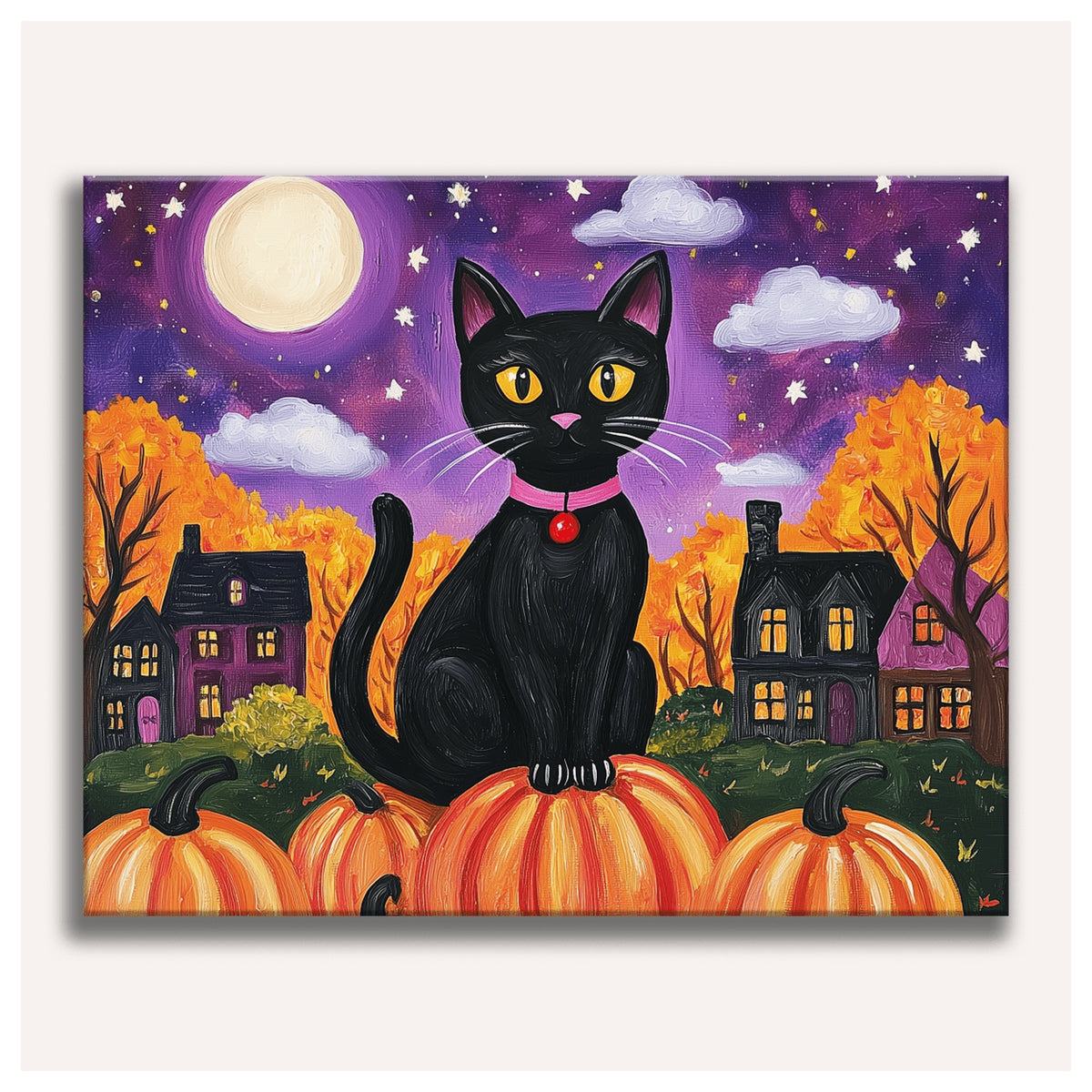 Peinture par numéro adulte Chat sur les Citrouilles, toile tendue vue de face — Maison Artsen