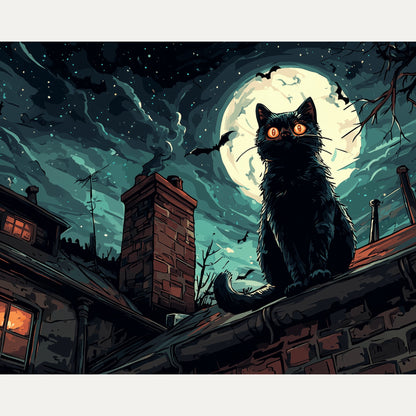 Peinture par numéro adulte Chat sur les Toits, visuel complet du design — Maison Artsen