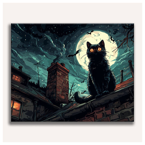 Peinture par numéro adulte Chat sur les Toits, toile tendue vue de face — Maison Artsen