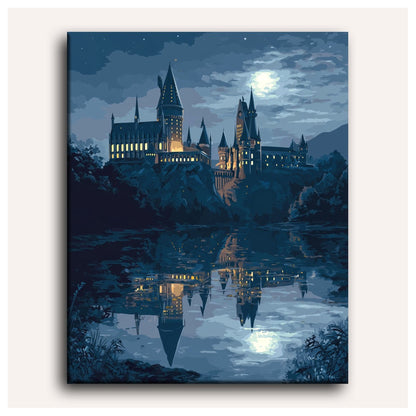 Peinture par numéro adulte Château au Clair de Lune, toile tendue vue de face — Maison Artsen