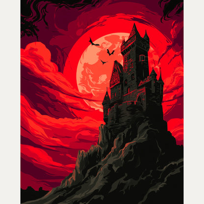 Peinture par numéro adulte Château du Vampire, visuel complet du design — Maison Artsen