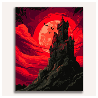 Peinture par numéro adulte Château du Vampire, toile tendue vue de face — Maison Artsen