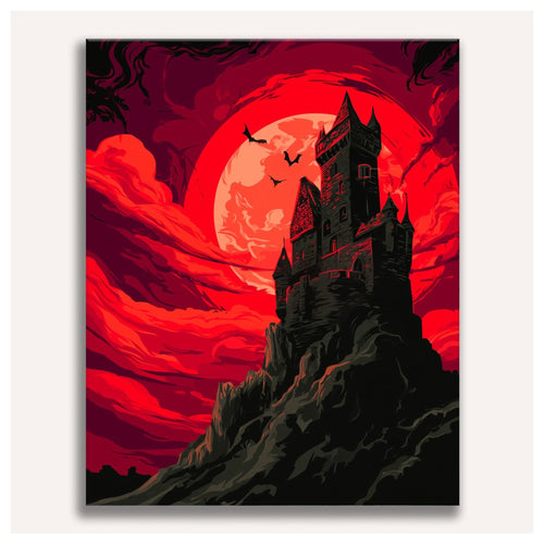 Peinture par numéro adulte Château du Vampire, toile tendue vue de face — Maison Artsen