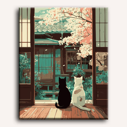 Peinture par numéro adulte Chats au Jardin Japonais, toile tendue 30×40 cm — Maison Artsen