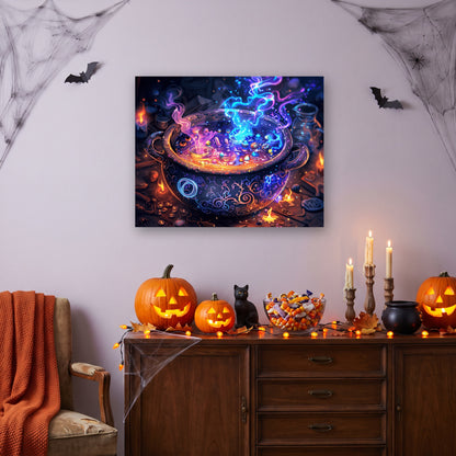 Tableau peinture par numéro Chaudron Enchanté accroché dans un intérieur décoré, Maison Artsen