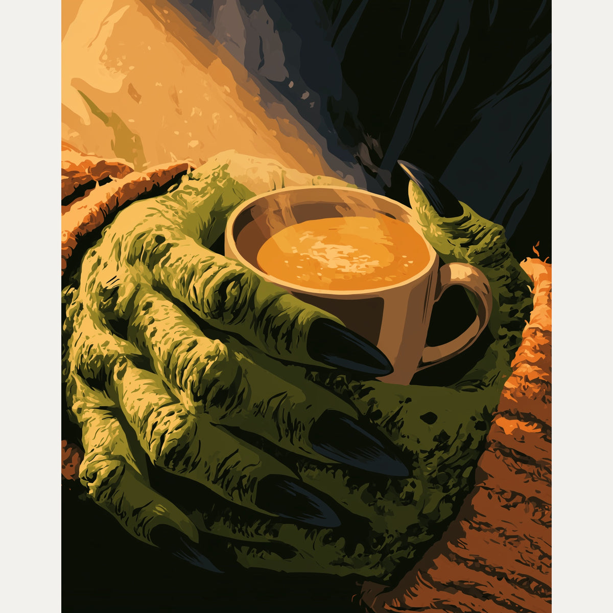 Peinture par numéro adulte Chocolat Chaud du Monstre, visuel complet du design — Maison Artsen
