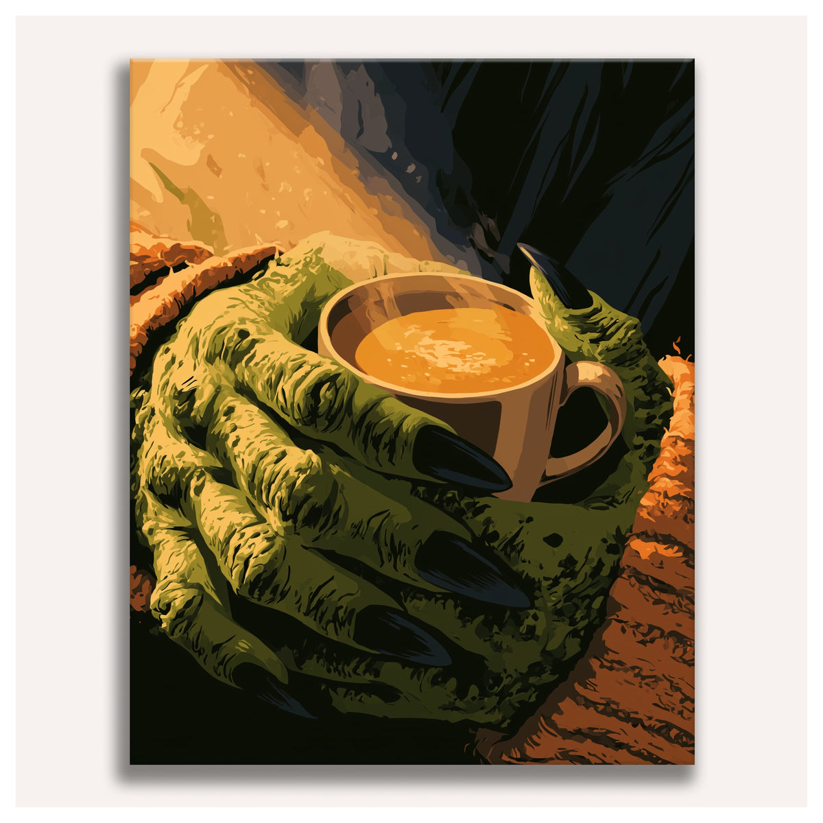 Peinture par numéro adulte Chocolat Chaud du Monstre, toile tendue vue de face — Maison Artsen