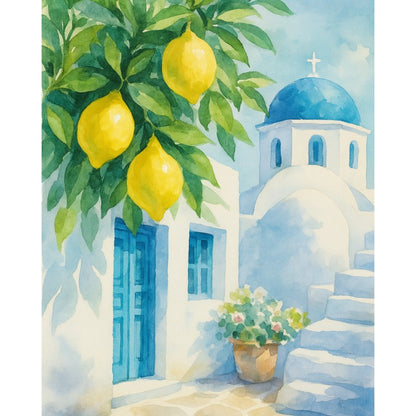 Modèle à peindre Citrons de Santorin, peinture par numéro 30×40 cm — Maison Artsen