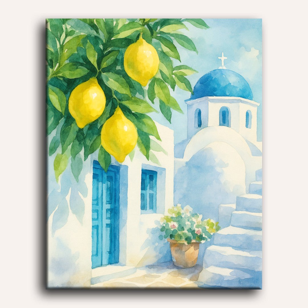 Peinture par numéro adulte Citrons de Santorin, toile tendue 30×40 cm — Maison Artsen